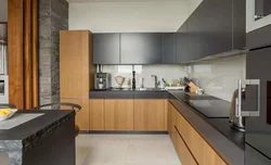 Light Gray Kitchen With Wooden Countertop Photo