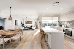 Interior of a kitchen living room in a Scandinavian style house