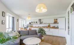 Интерьер кухни гостиной в доме в скандинавском стиле