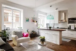 Interior of a kitchen living room in a Scandinavian style house