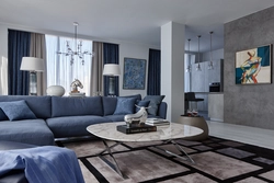 White gray blue in the living room interior