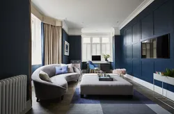 White gray blue in the living room interior