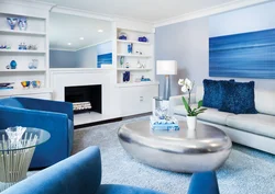 White gray blue in the living room interior