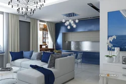White gray blue in the living room interior