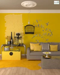 Yellow living room in the interior photo