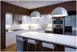 Corner kitchen photo in the interior modern design