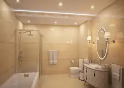 Bath design in beige tiles