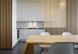 Slatted panels in the kitchen interior