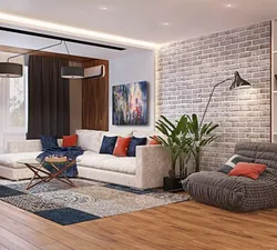 Living room brick wall decoration photo