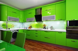 Kitchen in green color design photo