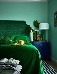 Bedroom in light green color photo