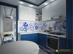What colors goes with blue in the kitchen interior
