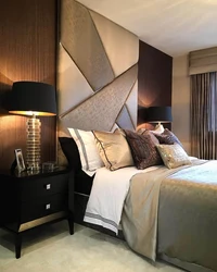 Modern bedroom interior with brown furniture