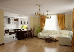 Design Of A Large Kitchen Living Room In The House