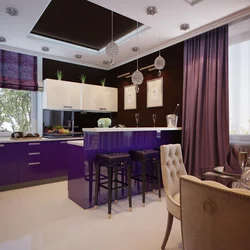 White lilac kitchen in the interior