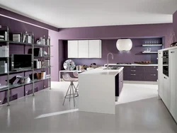 White lilac kitchen in the interior