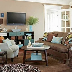 Combination of brown color in the living room interior