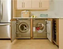 Убудаваная машынка пральная на кухні фота