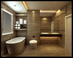 Заманауи стильде дәретханамен біріктірілген ванна бөлмесінің интерьері