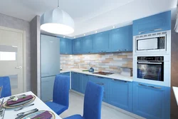 Kitchen interior with blue facade