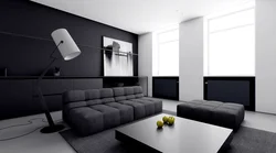 Living Room In Black And White Colors Photo