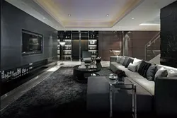 Living room in black and white colors photo