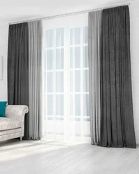 Gray curtains in the living room interior photo