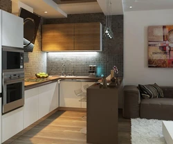 Interior design of kitchen living room 15 sq m