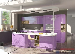 Kitchen interior with lilac furniture