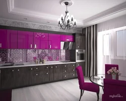 Kitchen interior with lilac furniture