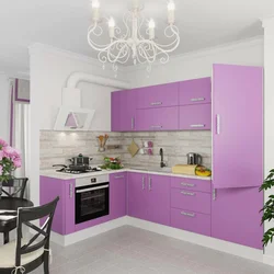 Kitchen interior with lilac furniture