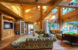 Log house living room interior