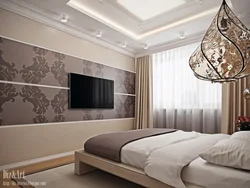 Bedroom interior with brown ceiling