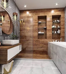 Bathroom Design White With Wood Photo