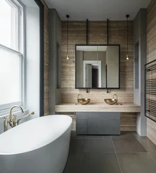 Concrete And Wood In The Bathroom Interior