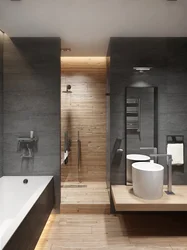 Concrete and wood in the bathroom interior