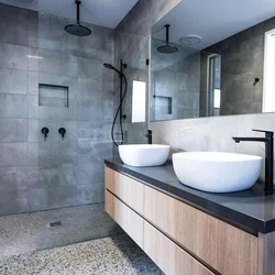Bathroom concrete and wood interior design