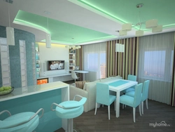 Mint kitchen in the living room interior