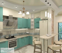 Mint Kitchen In The Living Room Interior