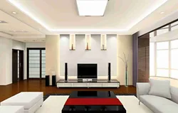 Modern design of plasterboard ceilings in the living room