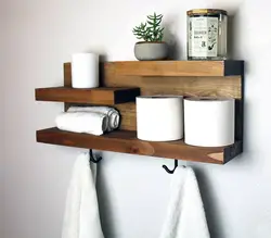 Wooden bath shelves photo
