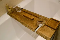 Wooden bath shelves photo