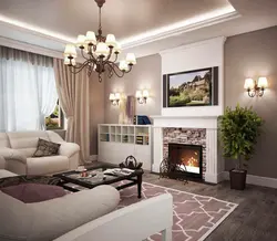 Living room design 30 m with fireplace