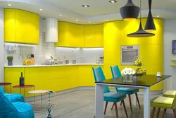 Blue yellow kitchen design