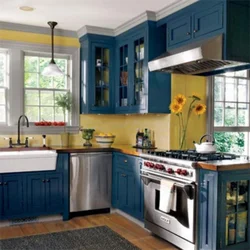 Blue yellow kitchen design