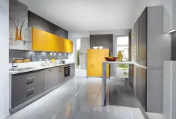 Kitchen In Yellow Gray Colors Photo