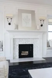 Interior with white fireplace in apartment