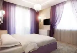 Purple Curtains In The Bedroom Interior Photo