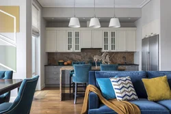 Blue Sofa In The Kitchen In The Interior