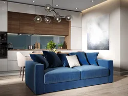 Blue Sofa In The Kitchen In The Interior